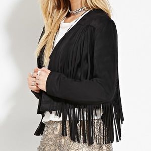 Faux Suede Cropped Fringe Jacket
